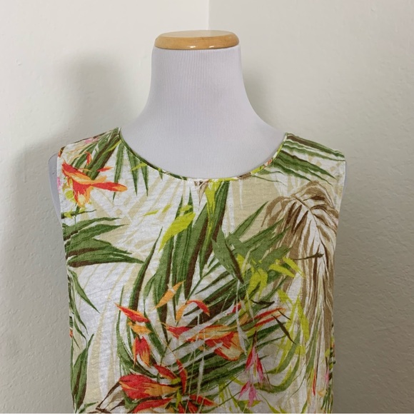 J. Jill Love Linen Popover Tropical Floral Sleeveless Top Women’s L Linen Palm - Picture 11 of 17